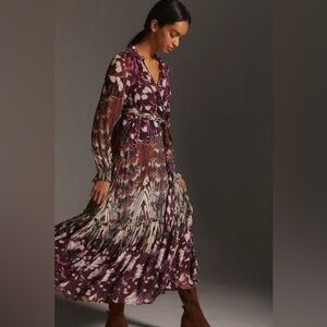 Anthropologie Floral Wrap Dress | Purple & Cream